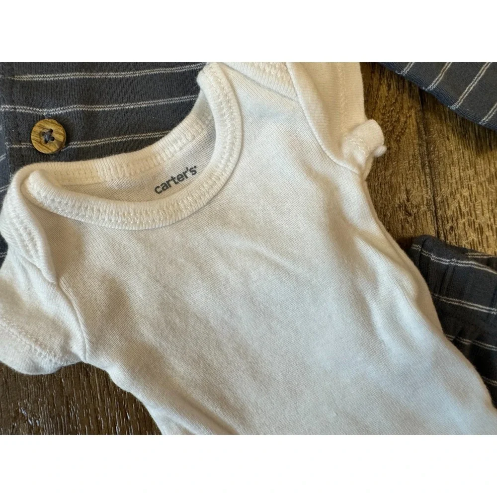 Carters Preemie Baby Outfit Boy 3 Piece Set Bodysuit Pants Jacket Button Striped